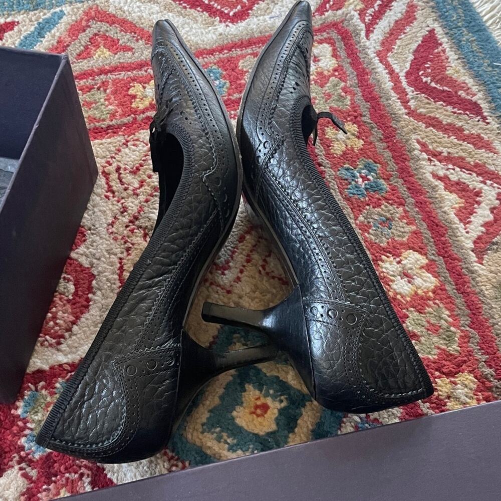 Prada 2003 archival low heel square toe pumps brogue heels leather shoes 38 - Picture 11 of 15